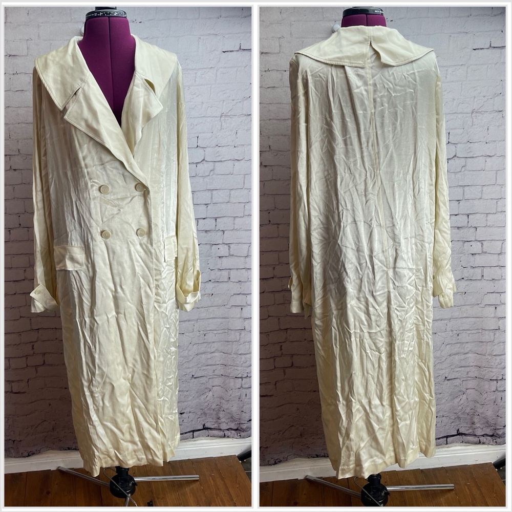 Something Navy cream colored satin double breasted trench coat size large